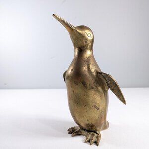Vintage 8" brass Penguin figurine, penguin ornament, vintage mcm home decor,